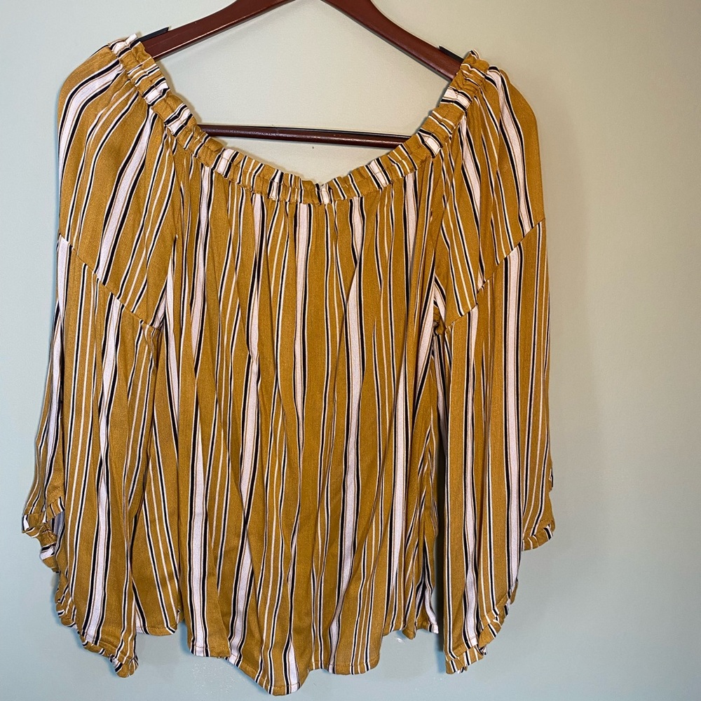 Maurices NWT Stripe Yellow Off Shoulder Top Large